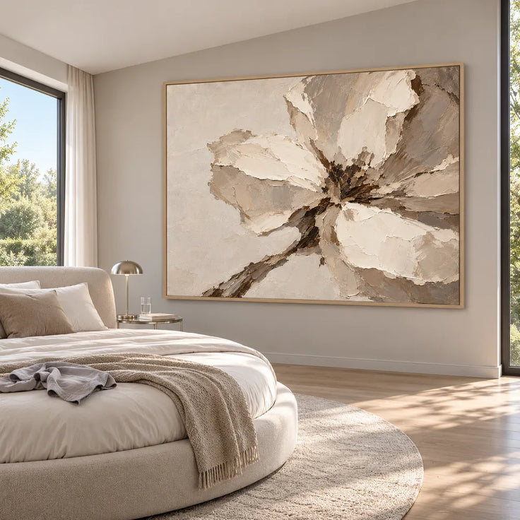Cream Hand-Painted Floral Painting, Close-Cropped Open Bloom #IZWD2YH6