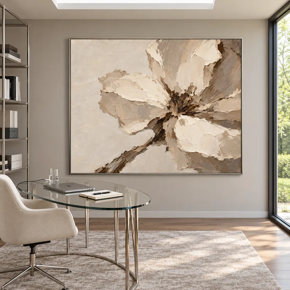 Cream Hand-Painted Floral Painting, Close-Cropped Open Bloom #IZWD2YH6