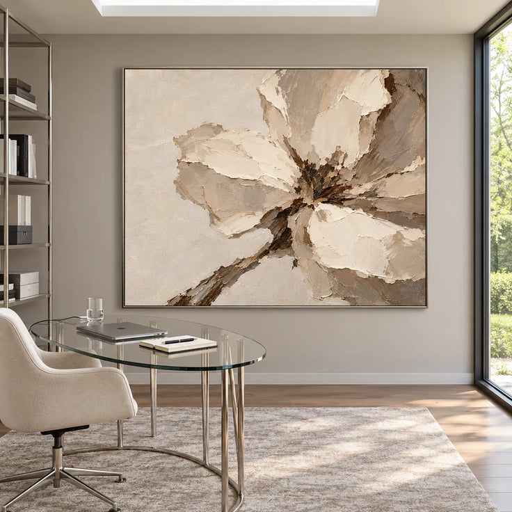 Cream Hand-Painted Floral Painting, Close-Cropped Open Bloom #IZWD2YH6