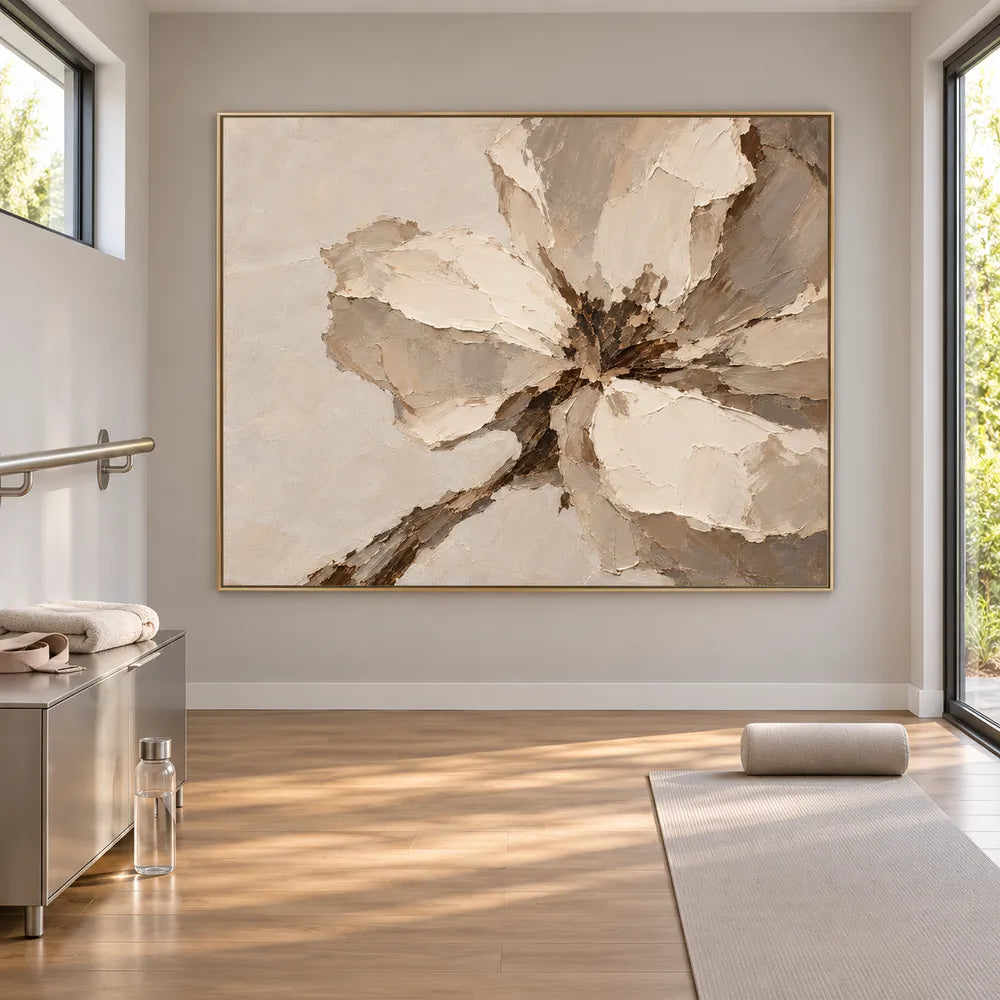 Cream Hand-Painted Floral Painting, Close-Cropped Open Bloom #IZWD2YH6