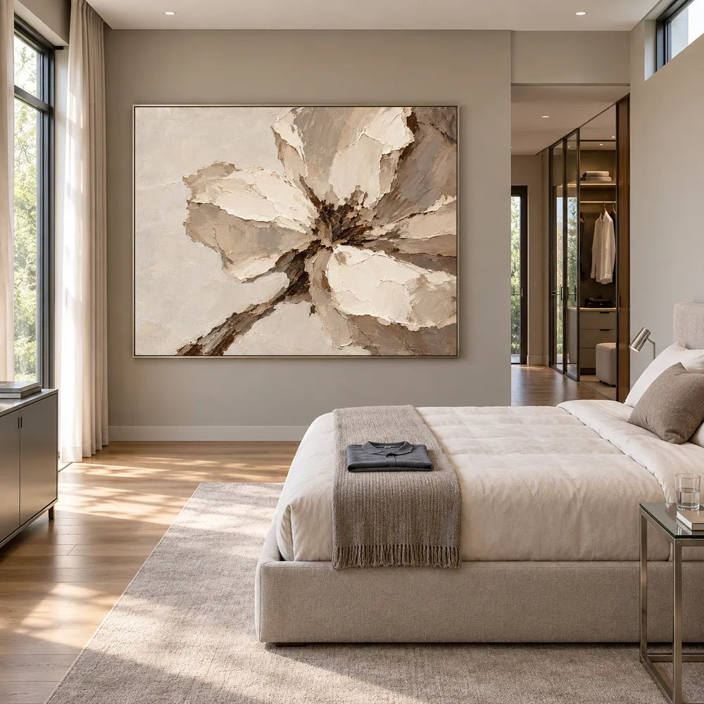 Cream Hand-Painted Floral Painting, Close-Cropped Open Bloom #IZWD2YH6