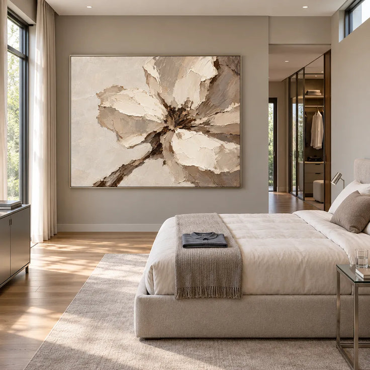Cream Hand-Painted Floral Painting, Close-Cropped Open Bloom #IZWD2YH6