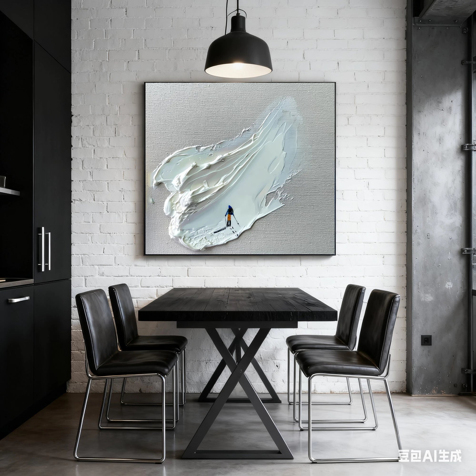 Minimalist 3D Textured Skier Oil Painting #AS280