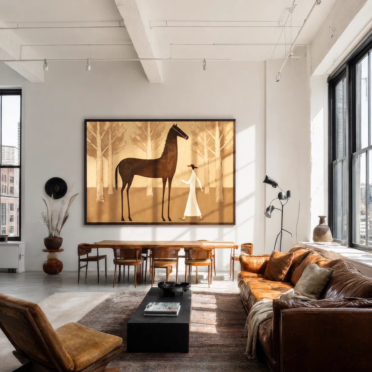 Contemporary Neutral Tone Forest Horse Oil Painting #AB626