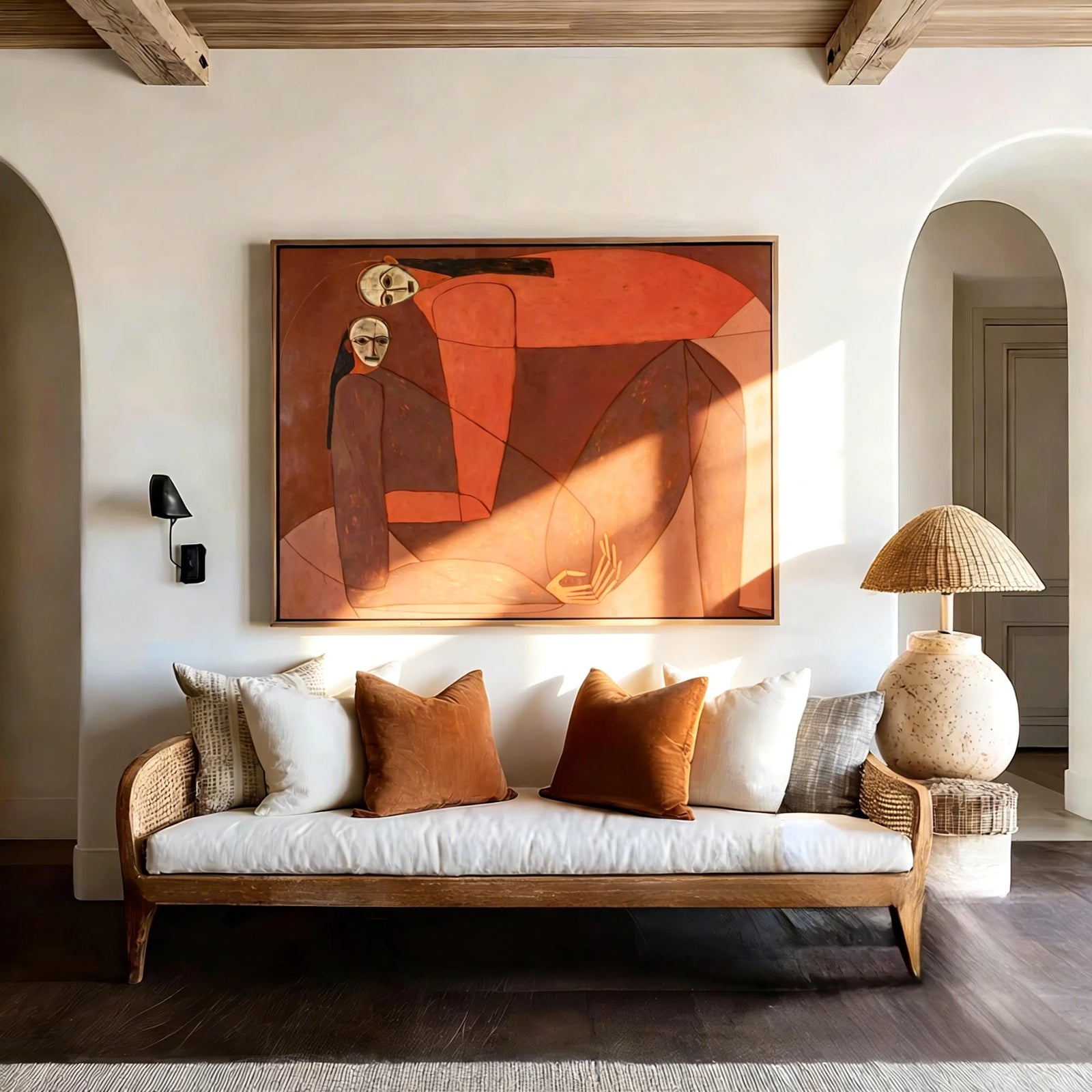Warm Brown Abstract Figure Cubist Oil Painting #AB621