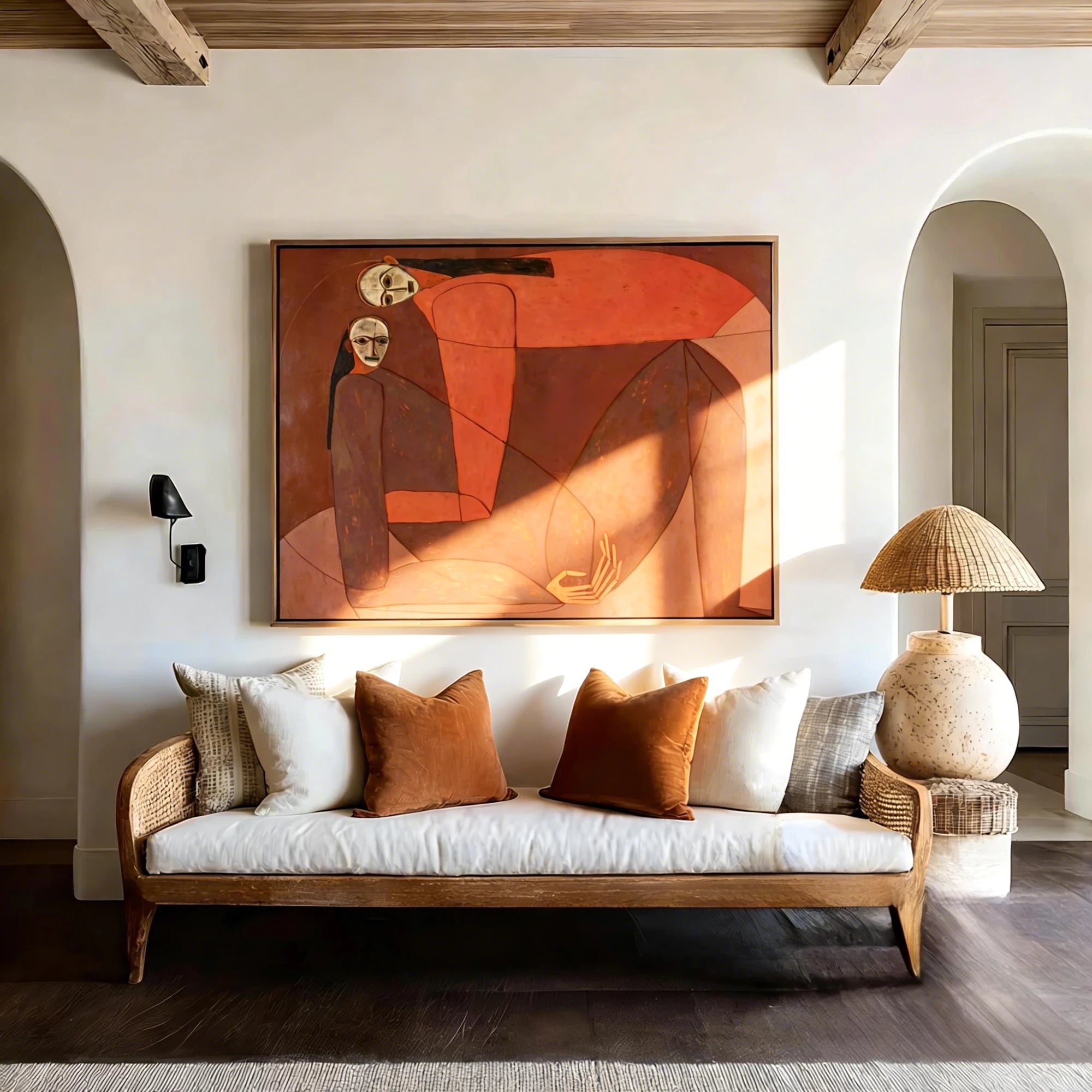 Warm Brown Abstract Figure Cubist Oil Painting #AB621