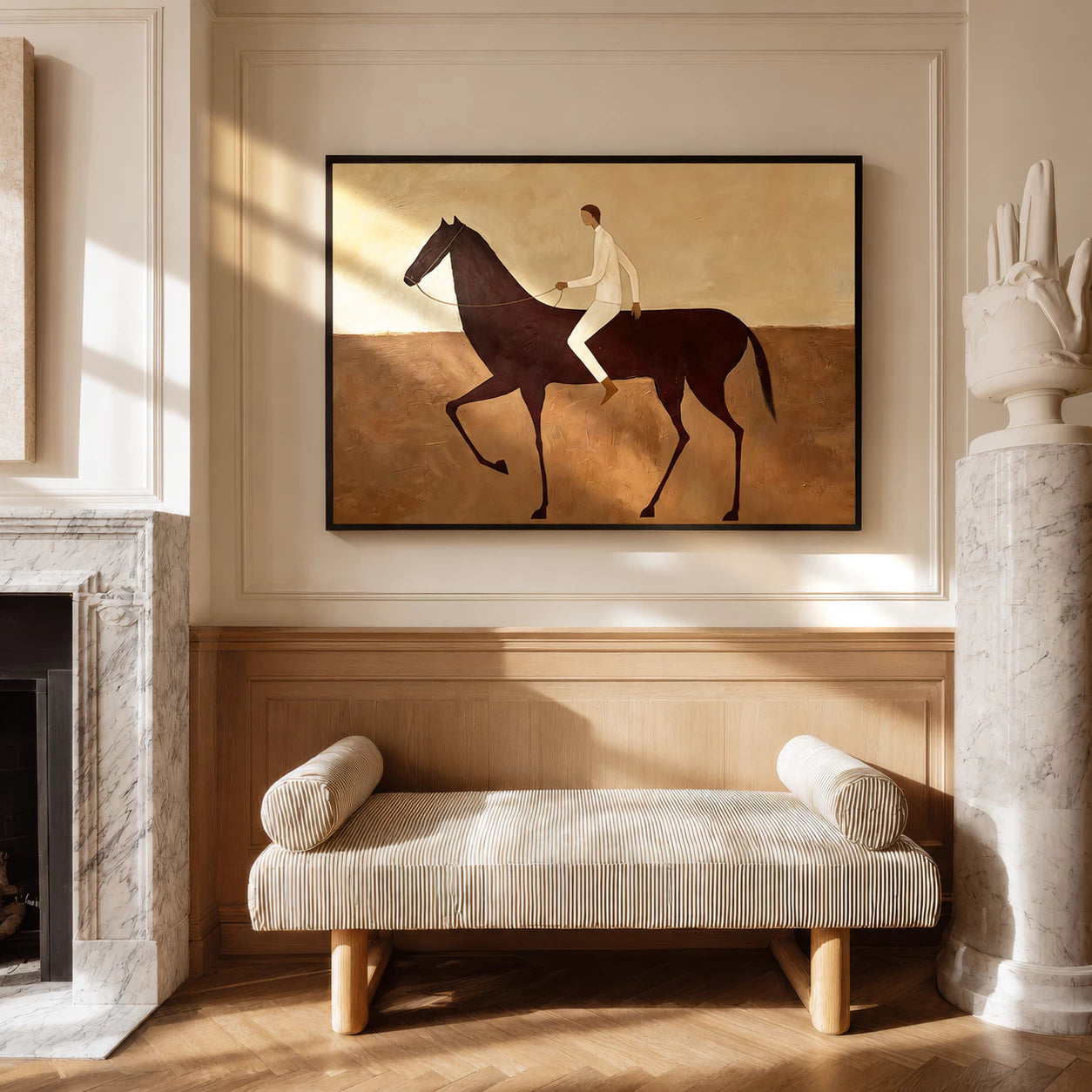 Warm Brown & Cream Horse Rider Oil Painting #AB624