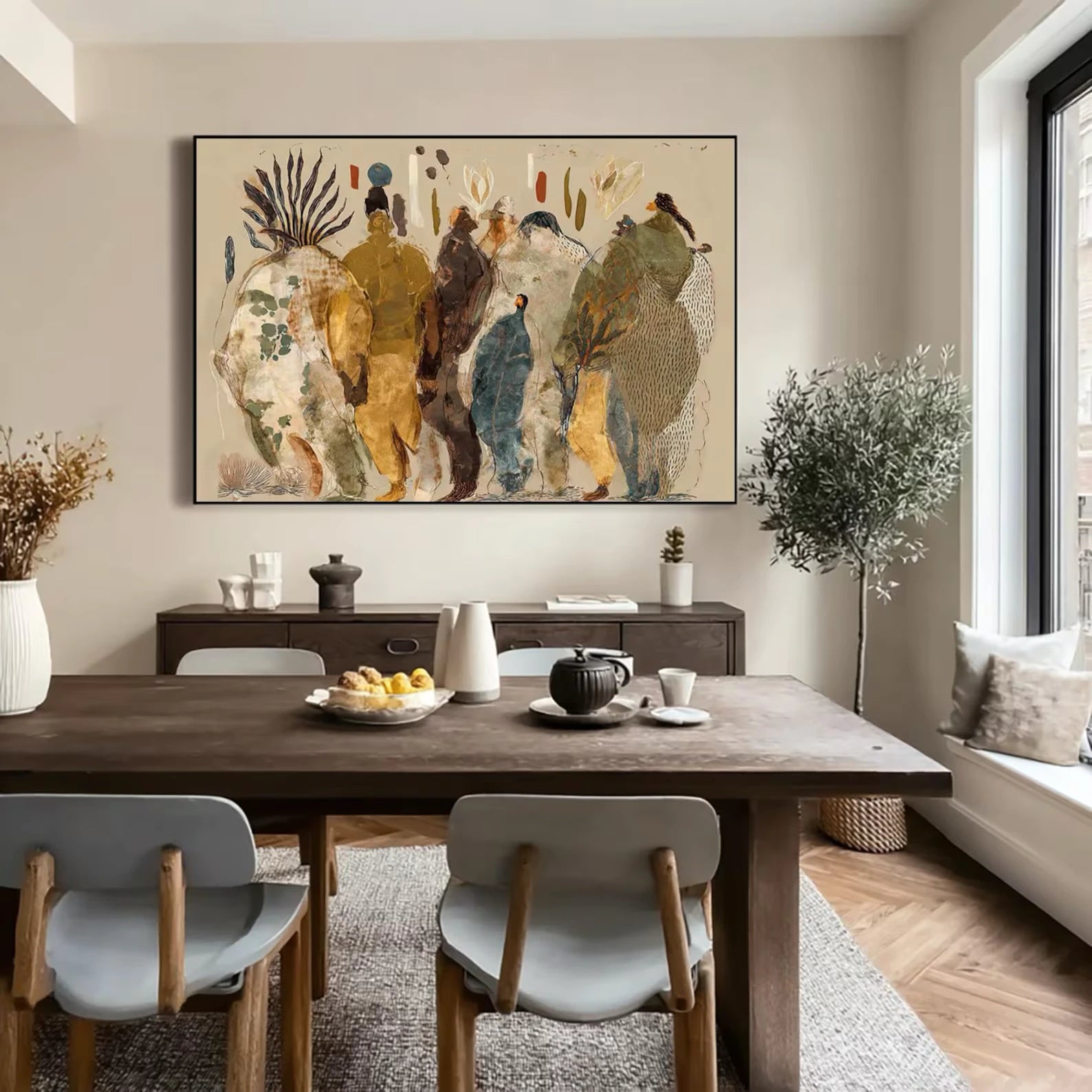 Abstract Earthy Tone Figures Hand-Painted Oil Painting #BH171