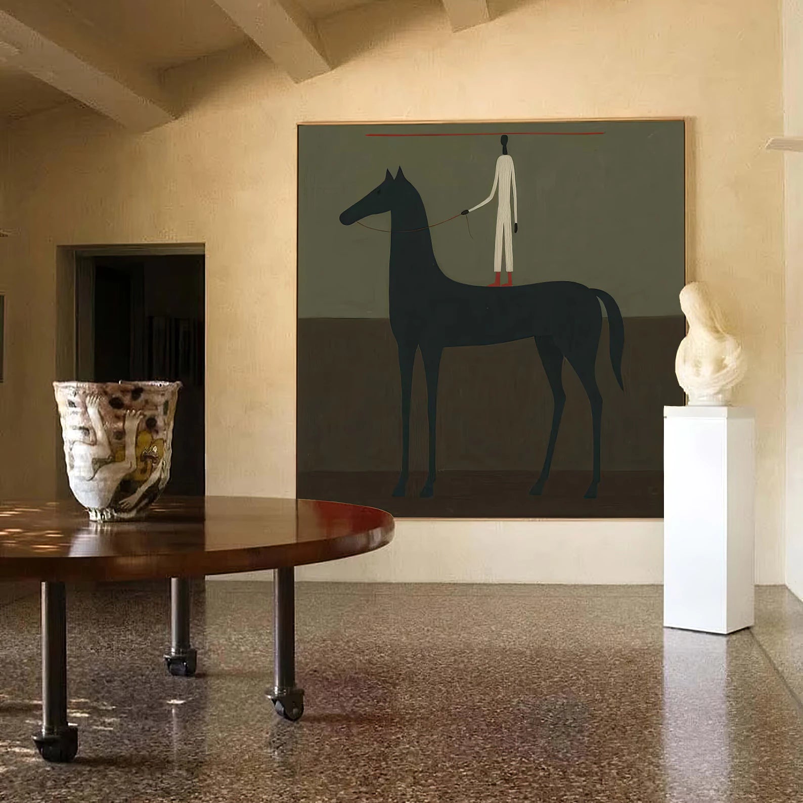 Minimalist Tall Horse & Figure Art #AB136