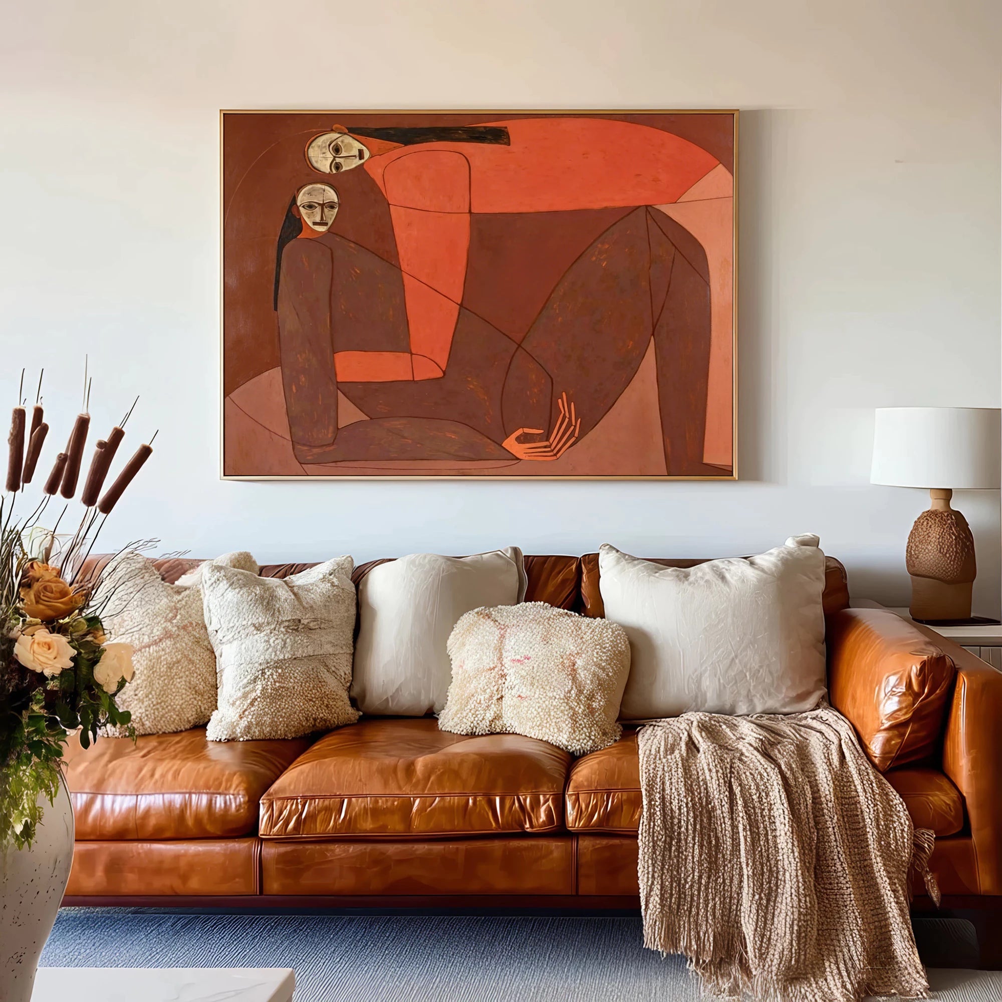 Warm Brown Abstract Figure Cubist Oil Painting #AB621