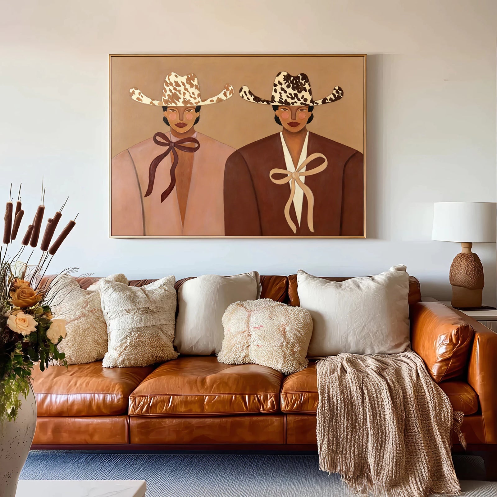 Minimalist Earth Tone Stylized Cowgirl Wall Art #AB623
