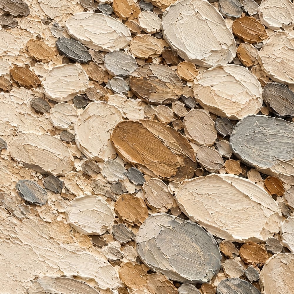 Cream Hand-Painted 3D Textured Oil Painting, Clustered Organic Ovals Abstract Wall Art #KFUV7NA0