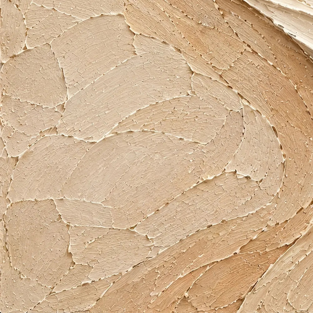Beige & Cream Hand-Painted 3D Textured Oil Painting, Flowing S-Curve Abstract Wall Art #DD2BSLPJ