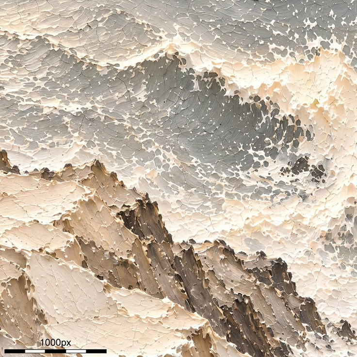 Ivory Gray Hand-Painted 3D Textured Oil Painting, Rocky Seascape Wall Art #3B8T60SA