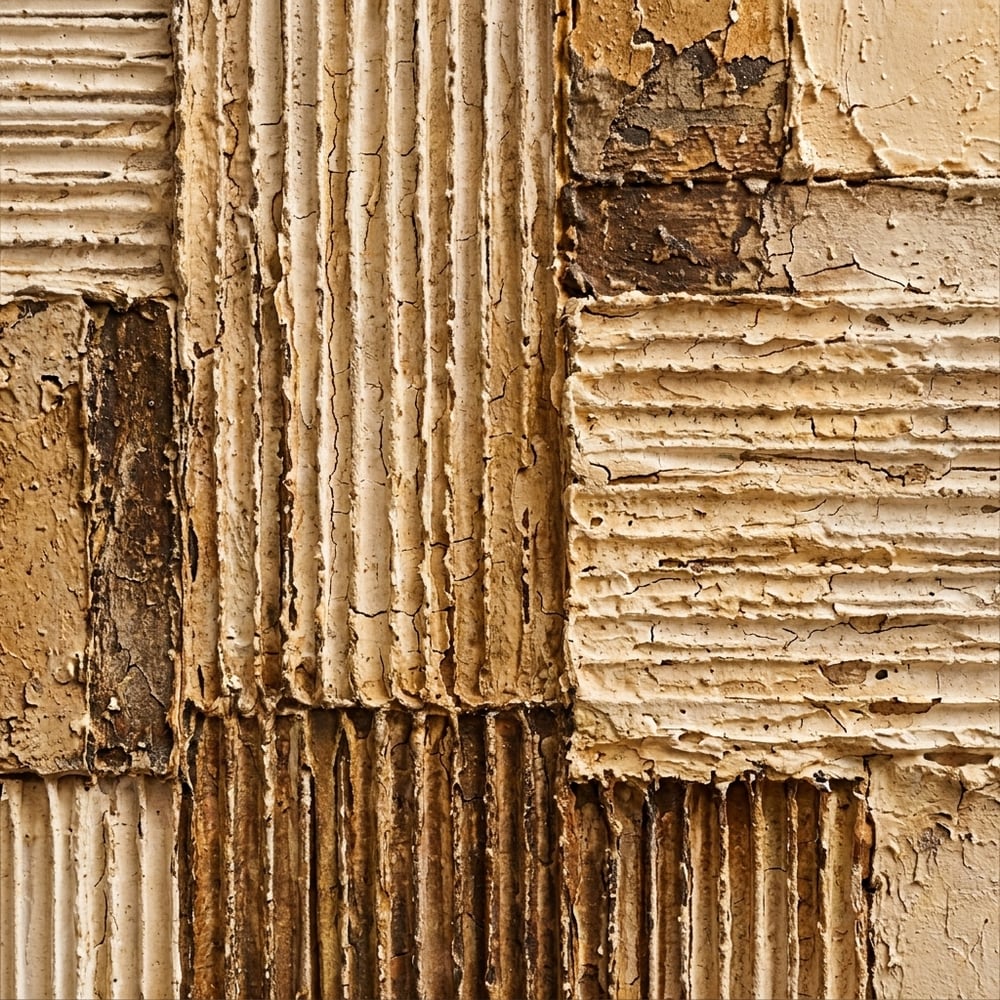 Beige and Cream Hand-Painted 3D Textured Oil Painting, Ribbed Geometric Blocks #5D3VSMWF