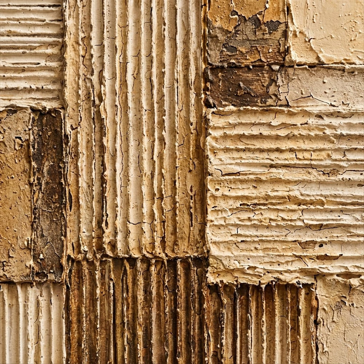 Beige and Cream Hand-Painted 3D Textured Oil Painting, Ribbed Geometric Blocks #5D3VSMWF