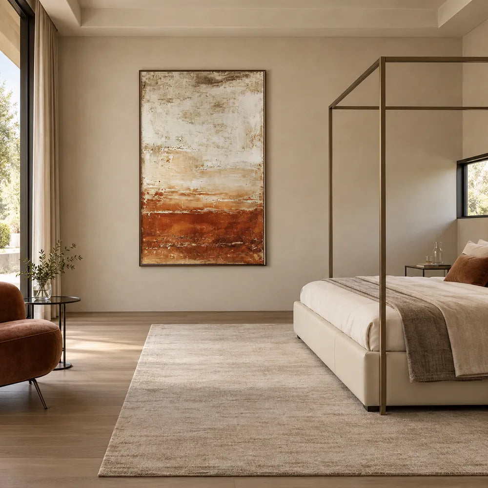 Cream and Rust Hand-Painted Oil Painting, Layered Earth-Tone Abstract #AR0DPNNU
