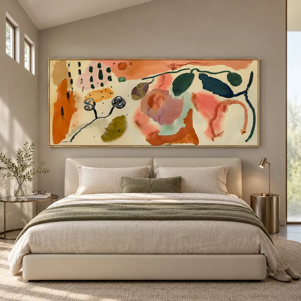 Cream and Terracotta Hand-Painted Oil Painting, Botanical Abstract #R8TB20YJ