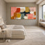 Pink and Ochre Hand-Painted Oil Painting, Graphic Color Block Abstract #7V43Y2LW