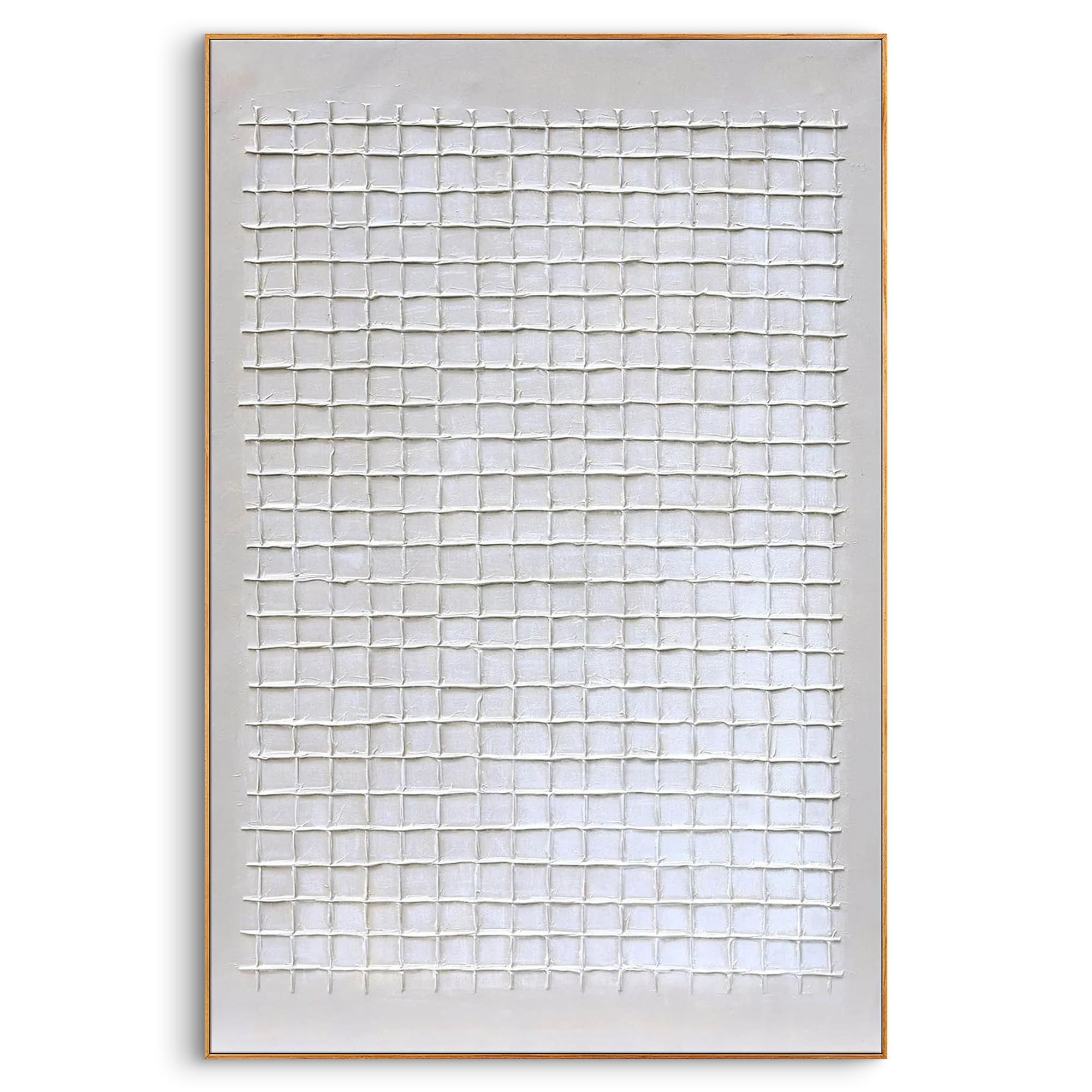 Hand-Painted White Grid Abstract Minimalist Wall Art #MD135