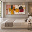 Mustard and Burgundy Hand-Painted Oil Painting, Geometric Abstract #LV534W2B