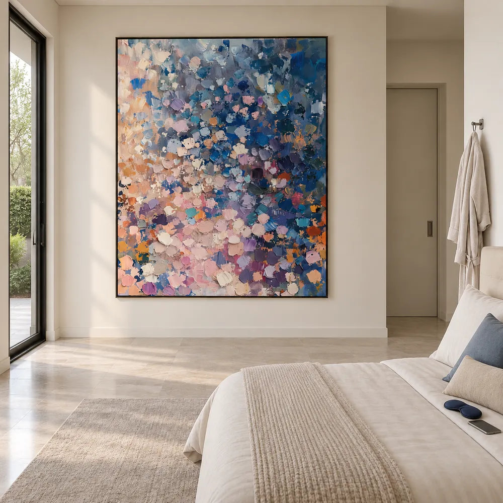 Blue and Blush Hand-Painted Oil Painting, Blue and Blush Abstract Marks #YO8L63PE