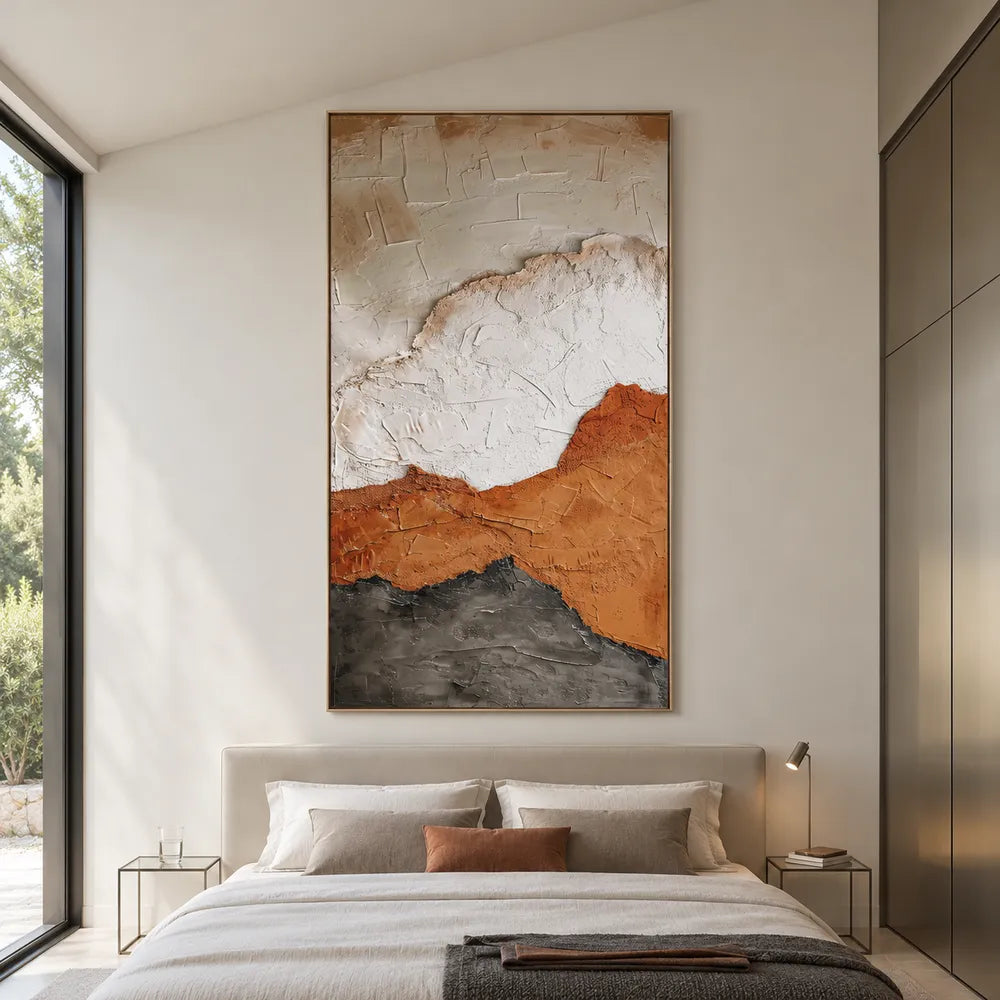 Ivory and Ochre Hand-Painted 3D Textured Oil Painting, Broad Layered Abstract #0GUVNU5F