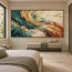 Teal and Ochre Hand-Painted Oil Painting, Sweeping Abstract Color Bands #VERH37SP