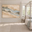 Beige Hand-Painted Oil Painting, Pale Layered Abstract with Blue Gray #3M9L7HZQ