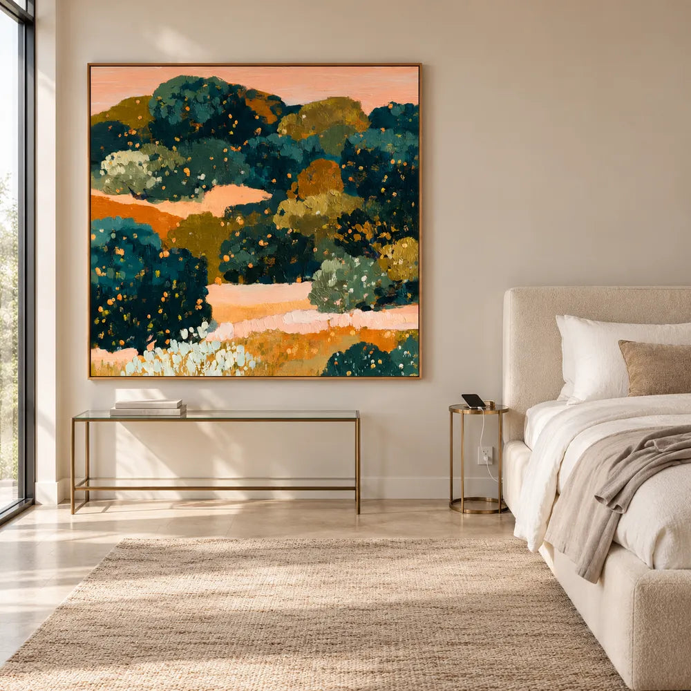Deep Green and Ochre Hand-Painted Oil Painting, Abstract Garden Landscape #SBRV3BHR
