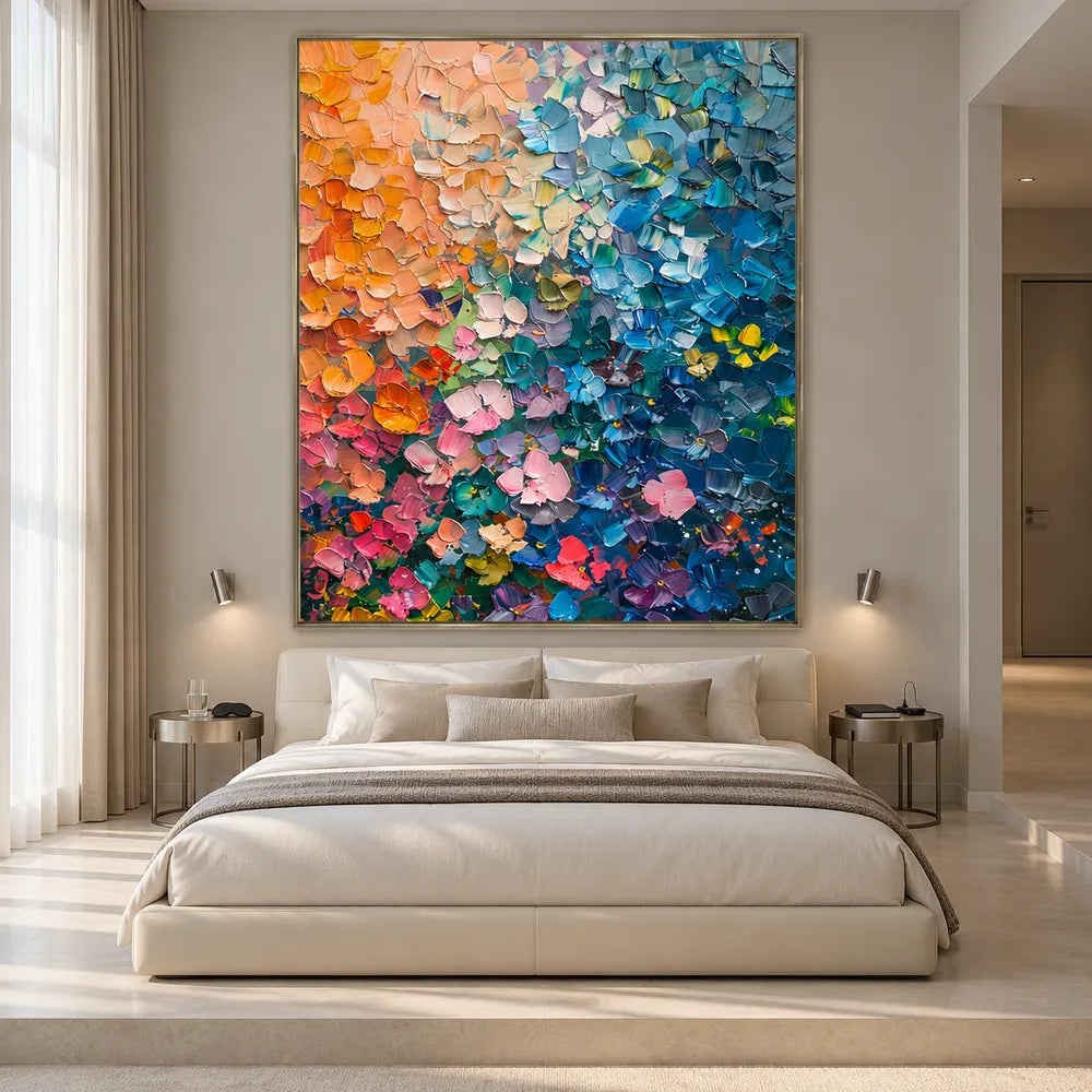 Blue and Coral Hand-Painted Oil Painting, Expressive Color Field #WWMNSDR4