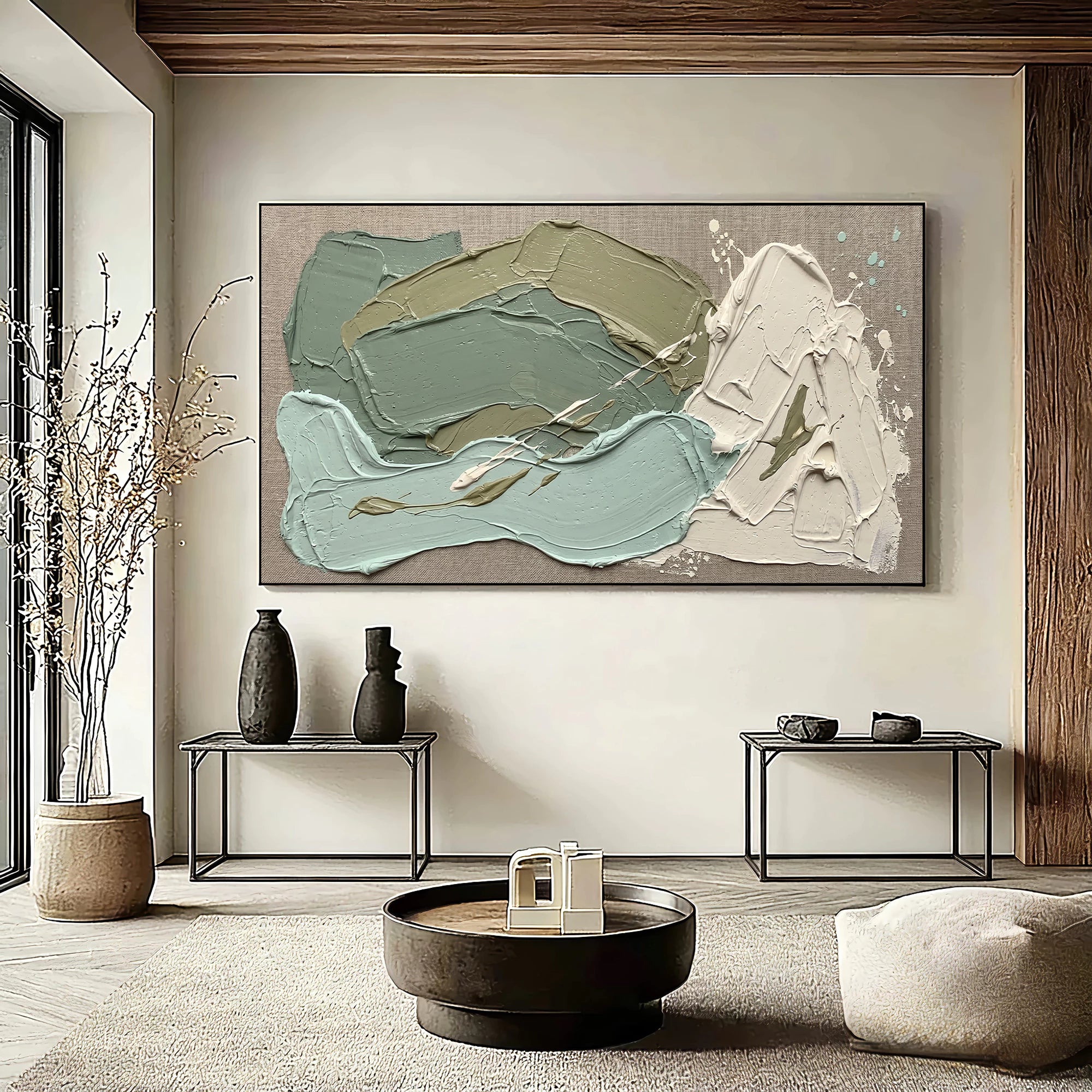 Sage Green Textured Abstract Oil Painting #MD120