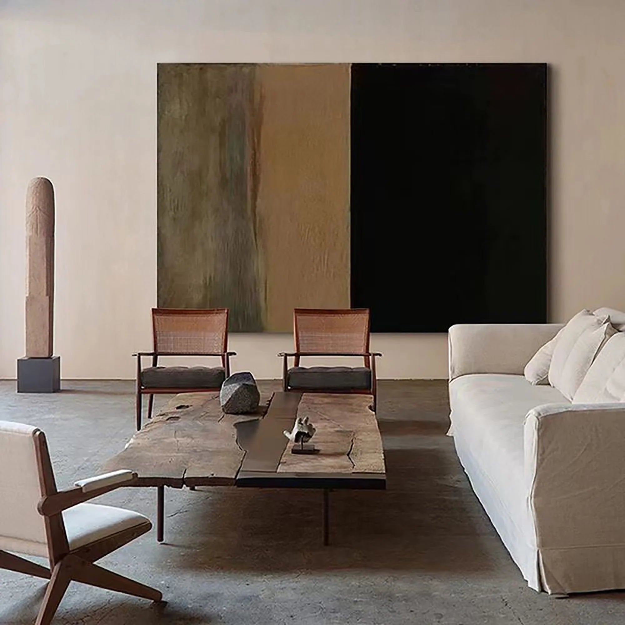 Minimalist Neutral Color Block Abstract Oil Painting #JM93