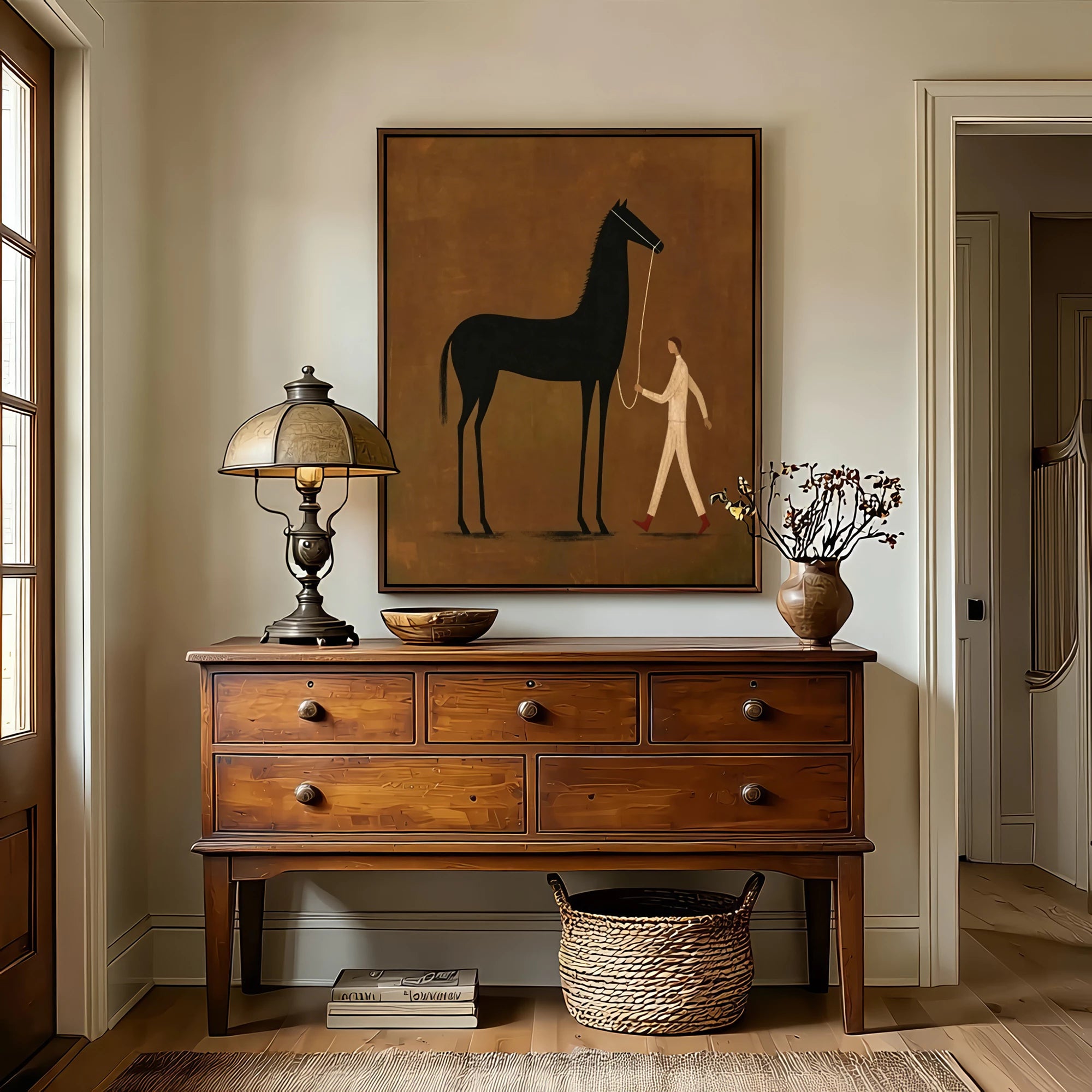 Abstract Figure & Black Horse Oil Painting #AB186