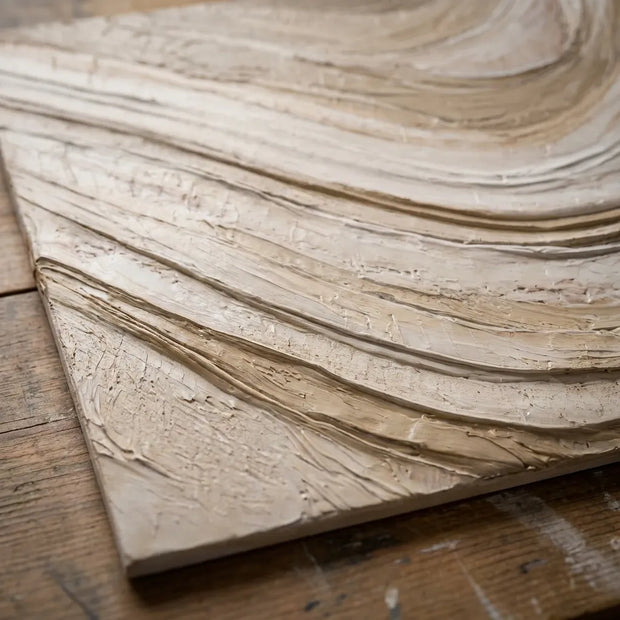 Warm Ivory Textured Abstract Wall Art for Living Room, Flowing Stone-Inspired Layers #15UDX87W