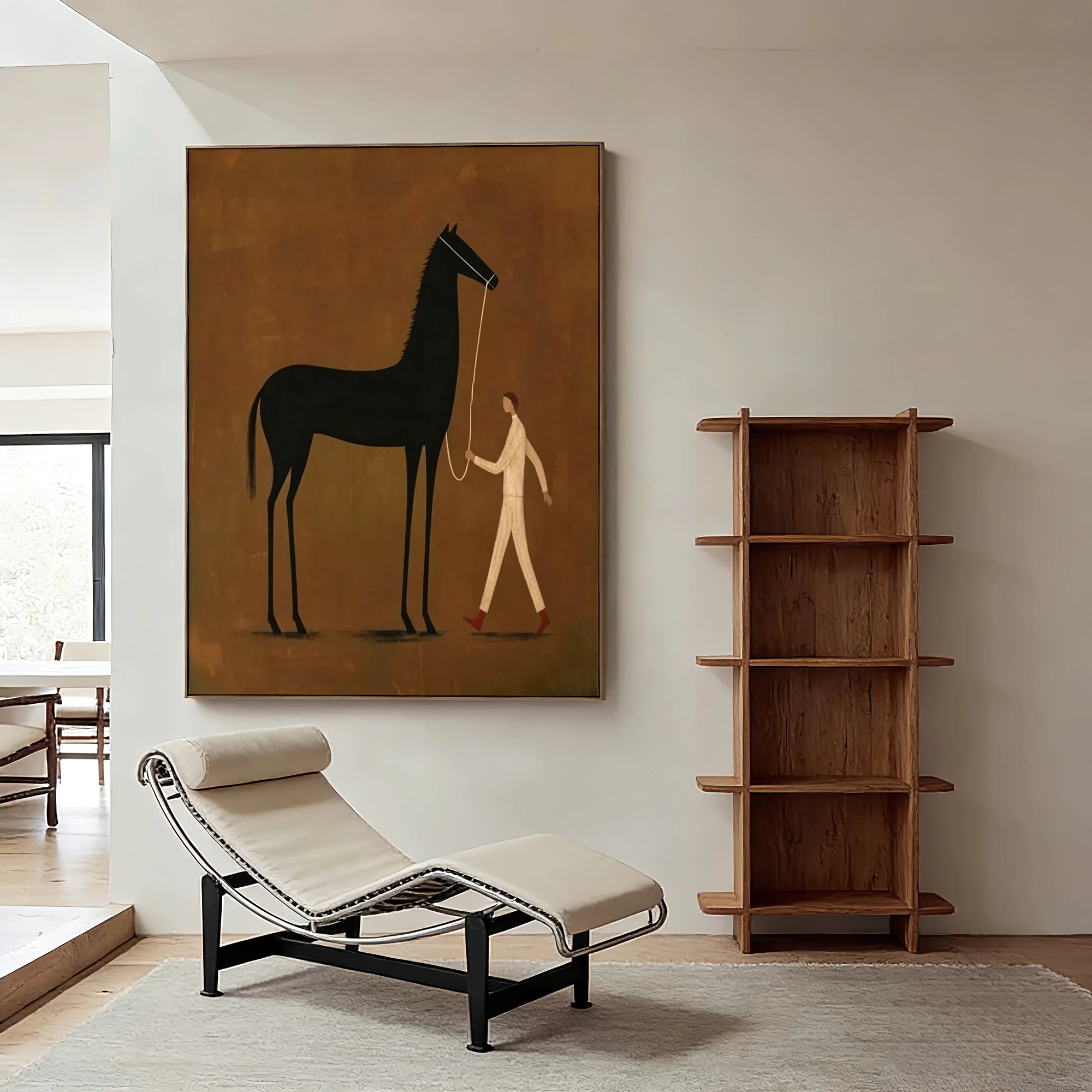 Abstract Figure & Black Horse Oil Painting #AB186