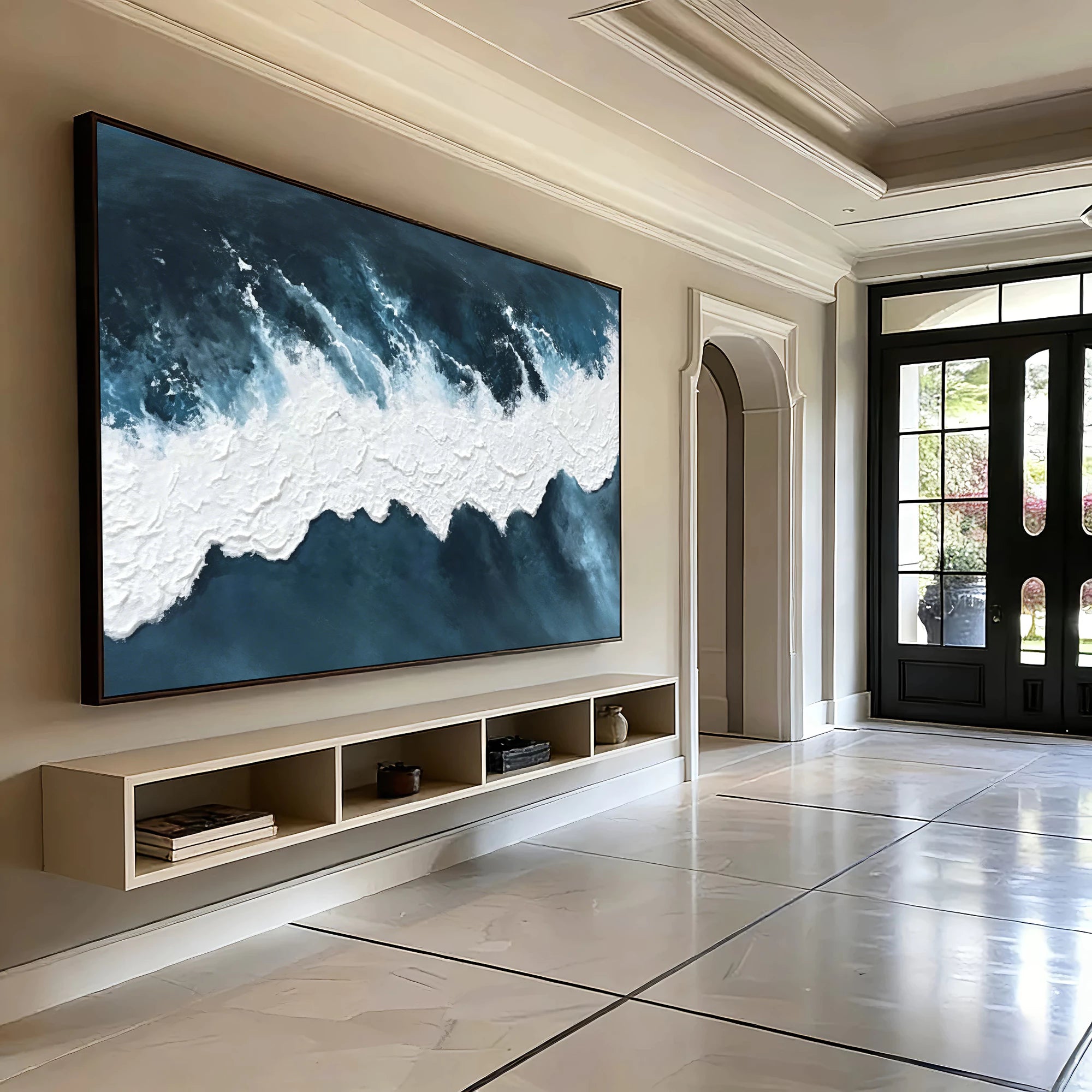 Deep Blue Ocean Wave Textured Oil Painting #SK42