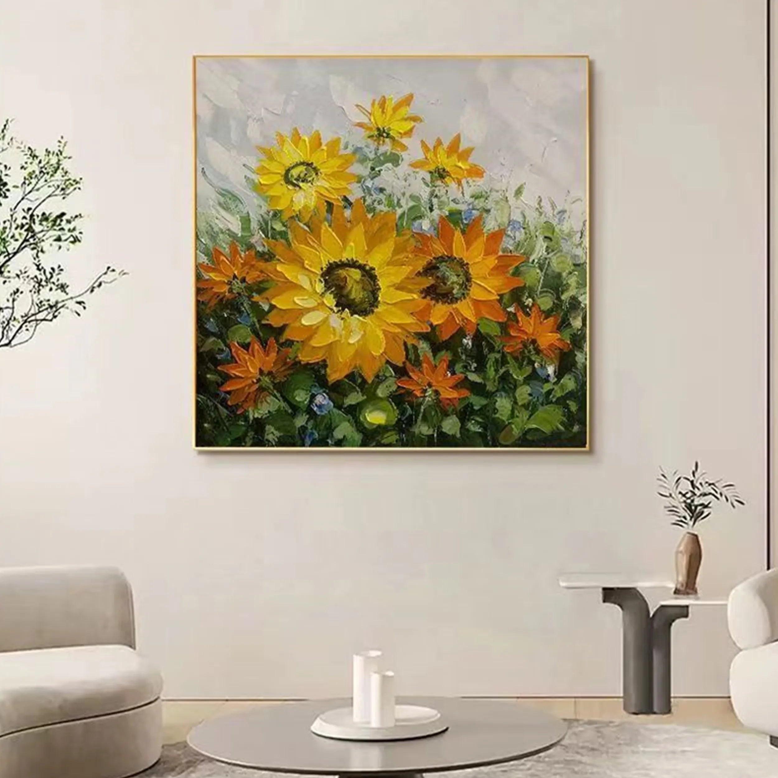 Colorful Flower & Tree Abstract Textured Wall Art #FT018