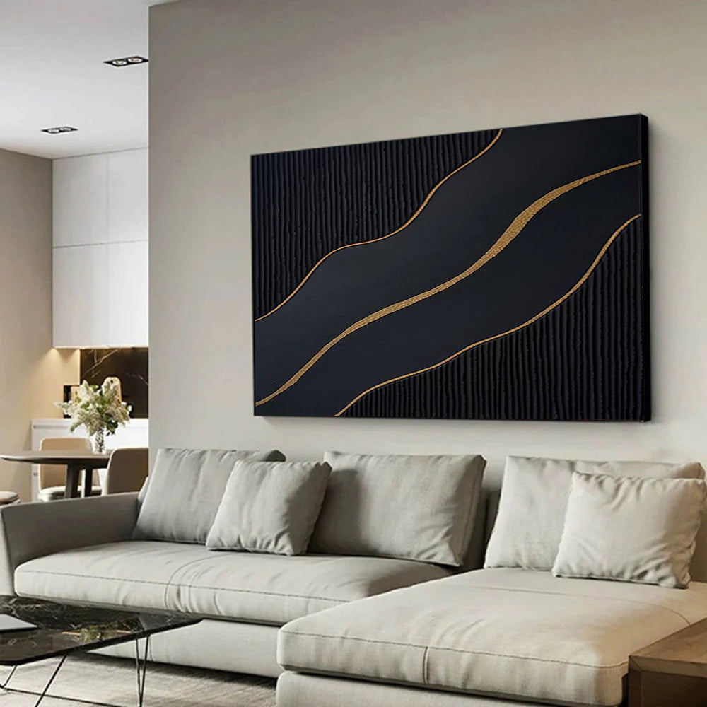 Light Luxury Black and Gold Abstract Oil Painting #JM92