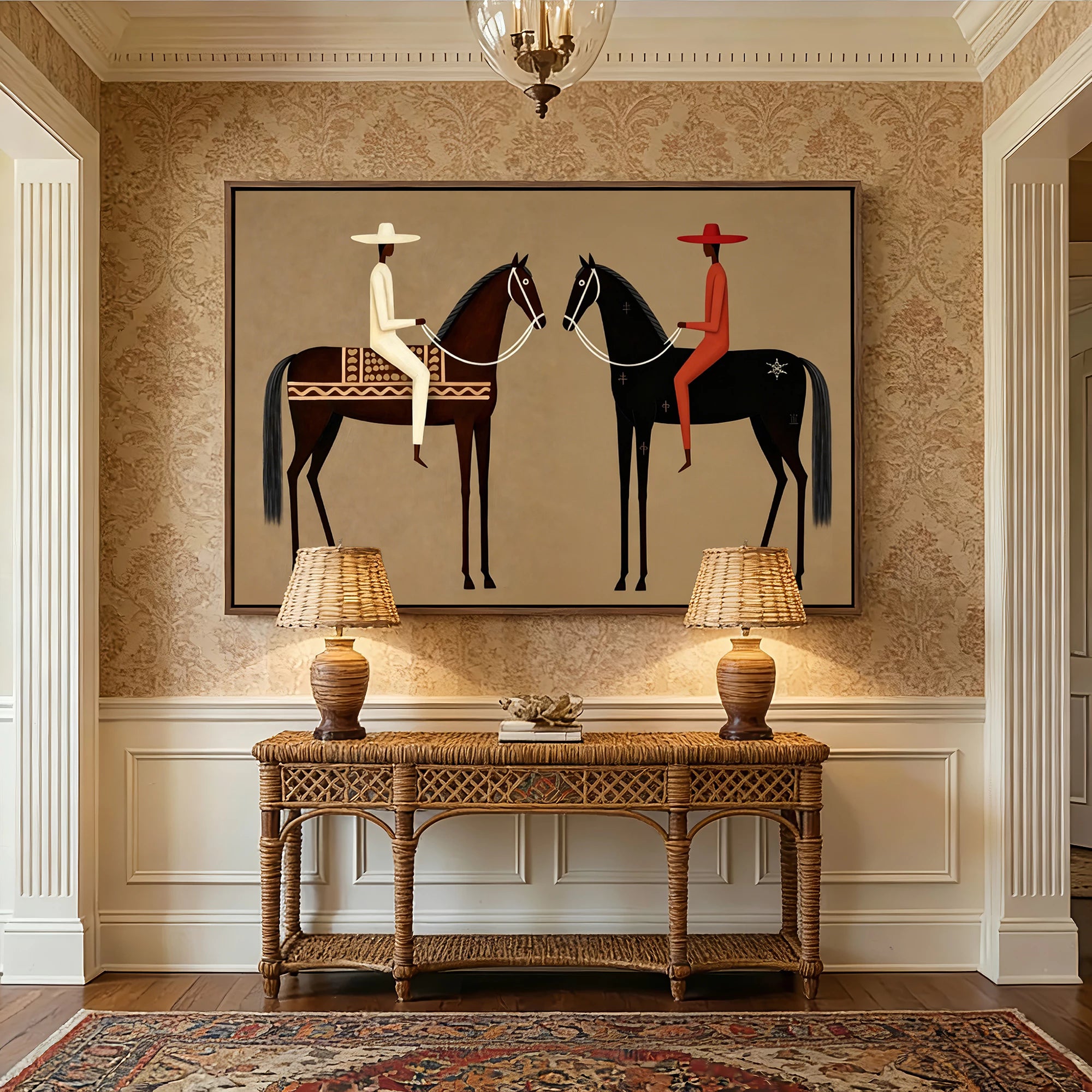 Minimalist Western-style Equestrian Figure Oil Painting #AB622