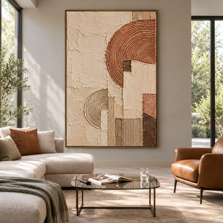 Cream Terracotta Hand-Painted 3D Textured Painting, Offset Arcs #MTMZSI67