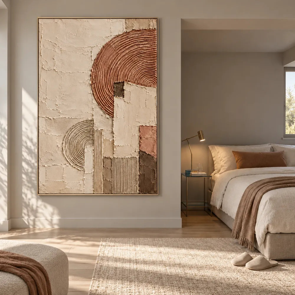 Cream Terracotta Hand-Painted 3D Textured Painting, Offset Arcs #MTMZSI67