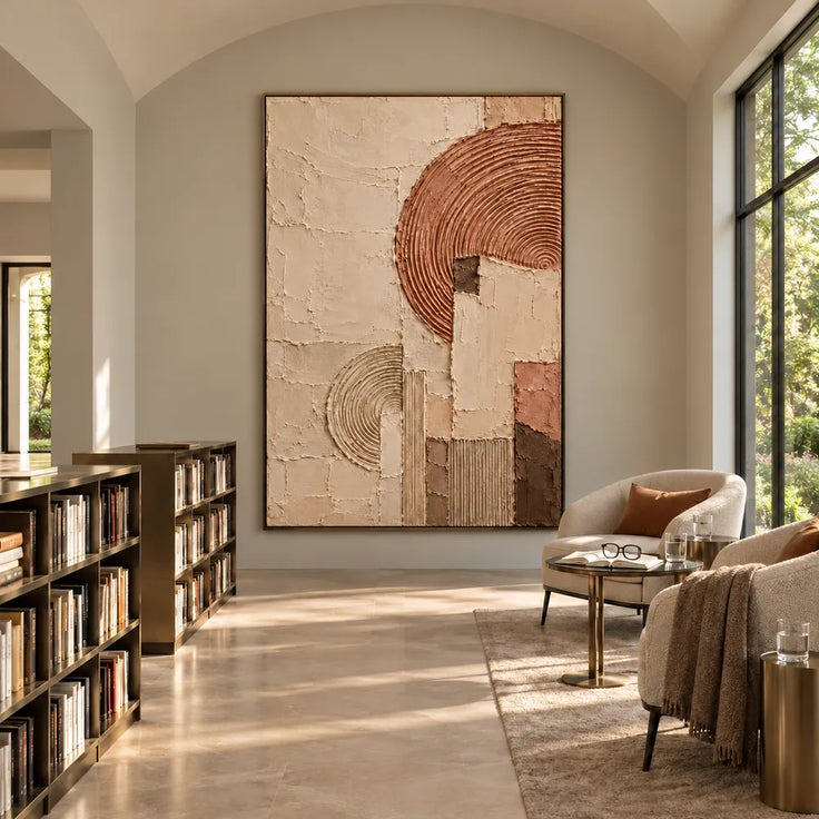 Cream Terracotta Hand-Painted 3D Textured Painting, Offset Arcs #MTMZSI67