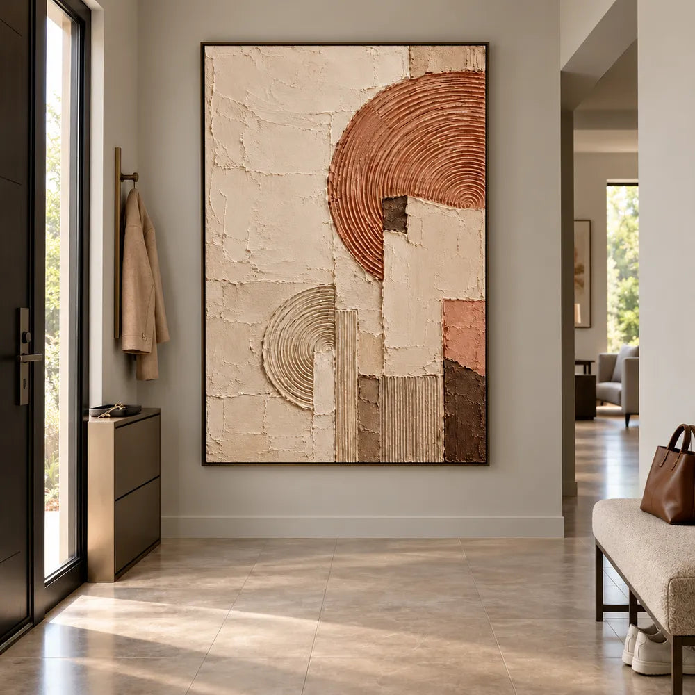 Cream Terracotta Hand-Painted 3D Textured Painting, Offset Arcs #MTMZSI67