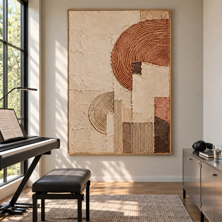 Cream Terracotta Hand-Painted 3D Textured Painting, Offset Arcs #MTMZSI67