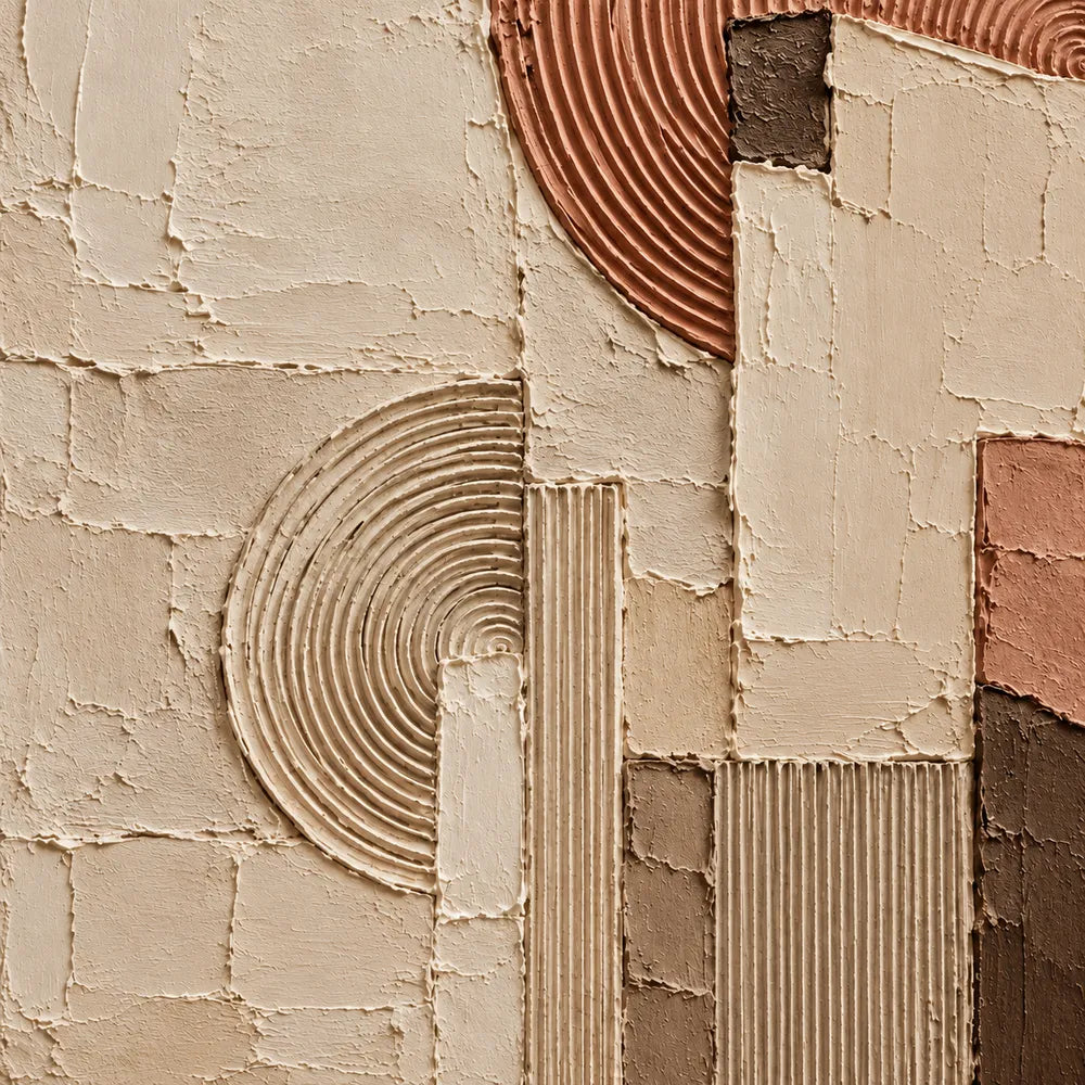 Cream Terracotta Hand-Painted 3D Textured Painting, Offset Arcs #MTMZSI67