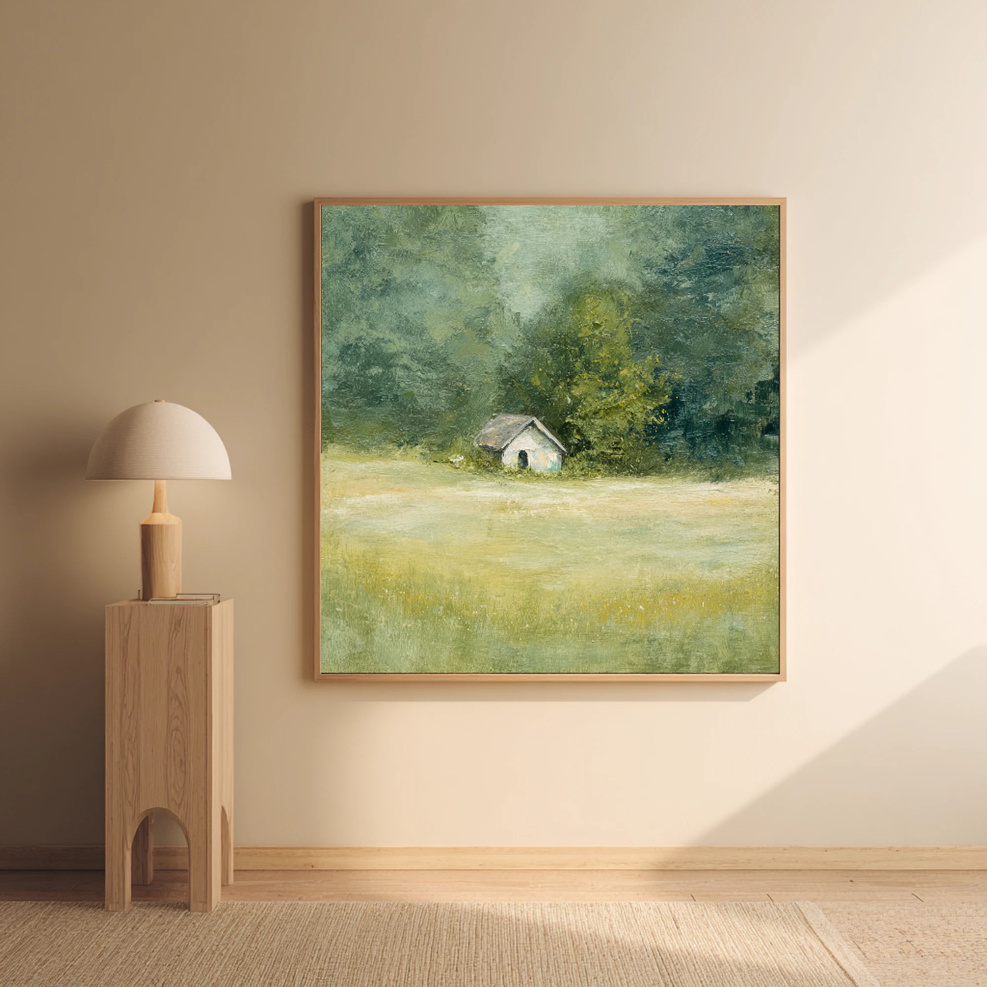 Rustic Cottage Landscape, Green Wall Art #FT521