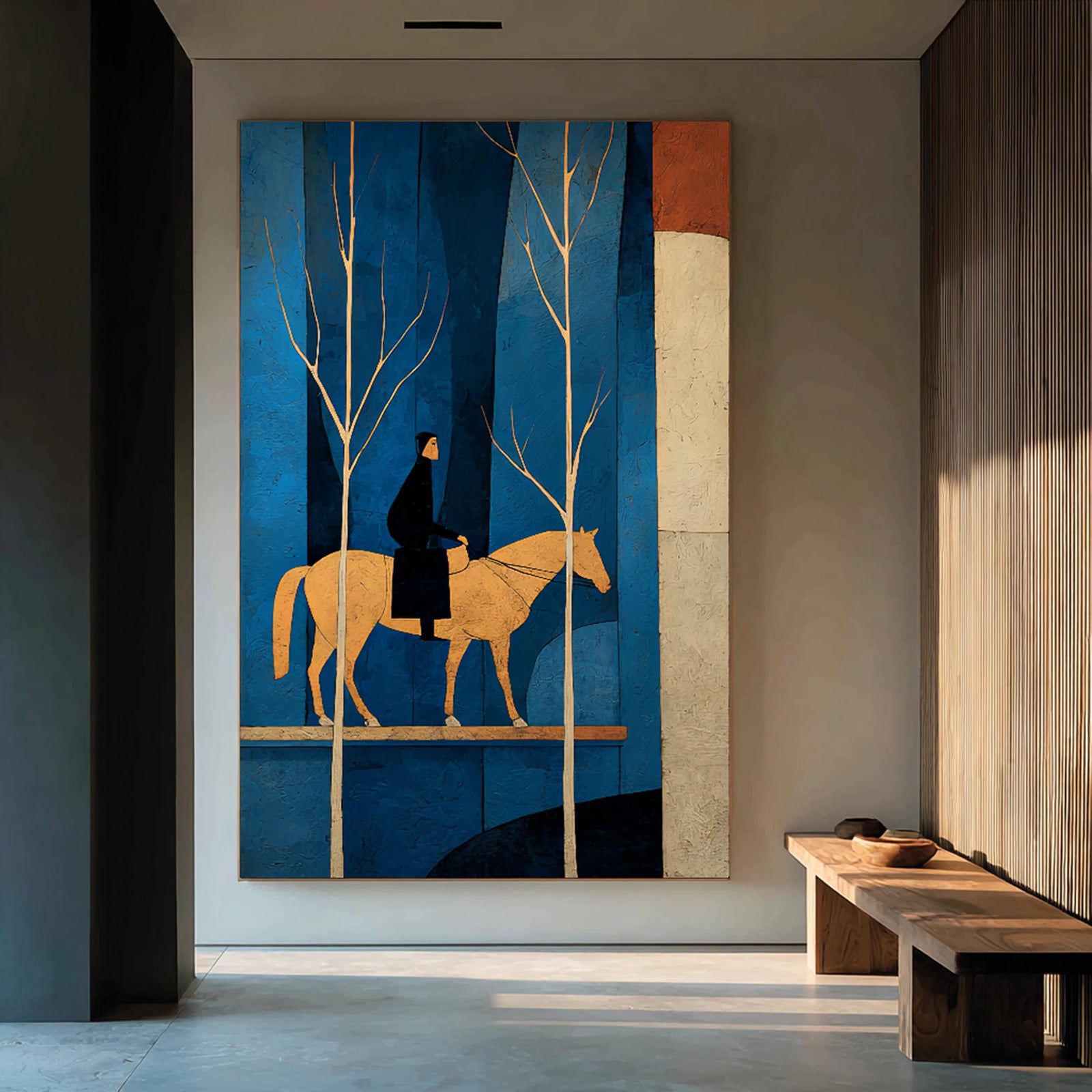 Modern Blue Forest Equestrian Oil Painting #WA521