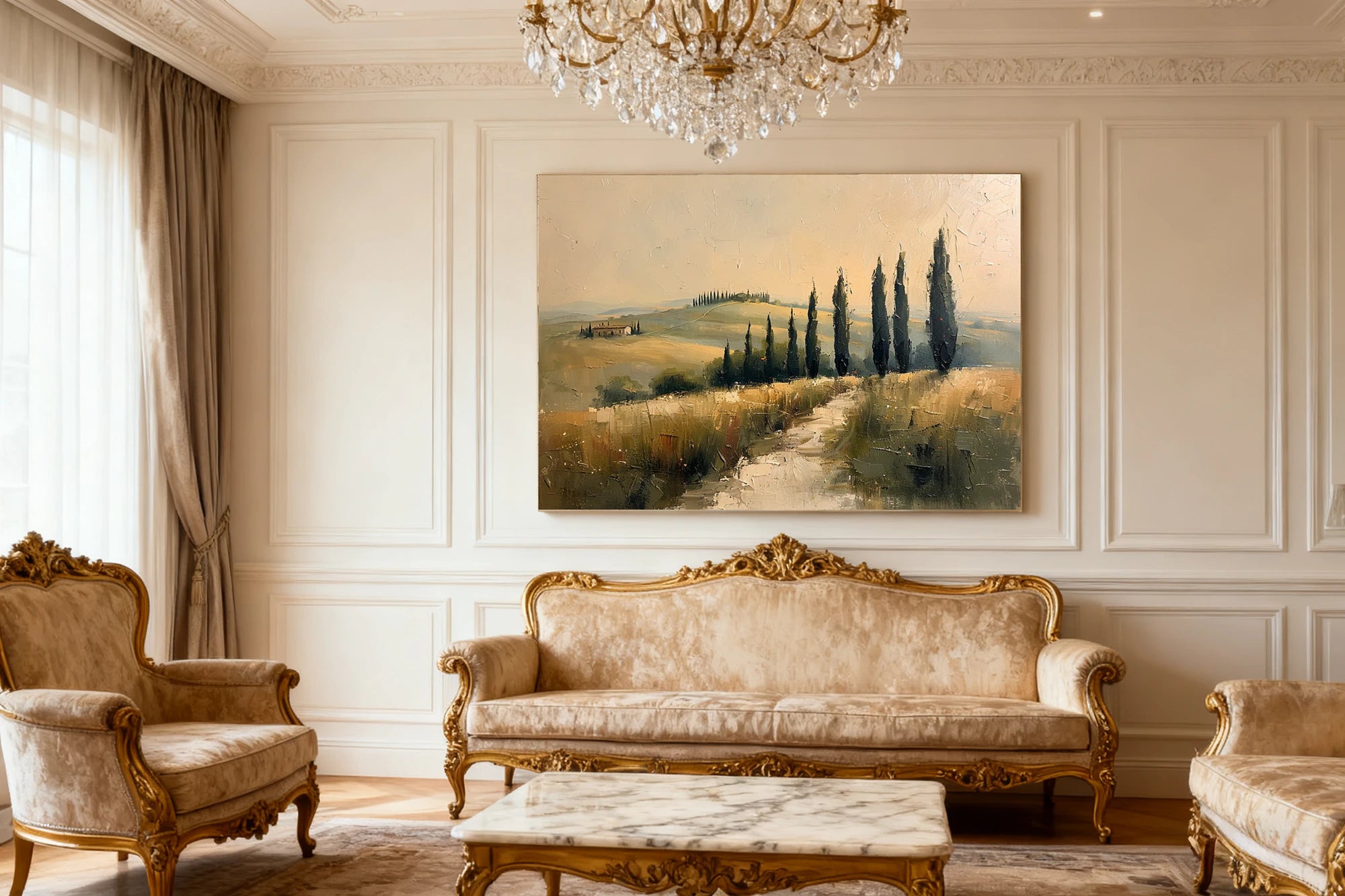 Tuscany Landscape Oil Painting, Neutral Wall Art #FT588