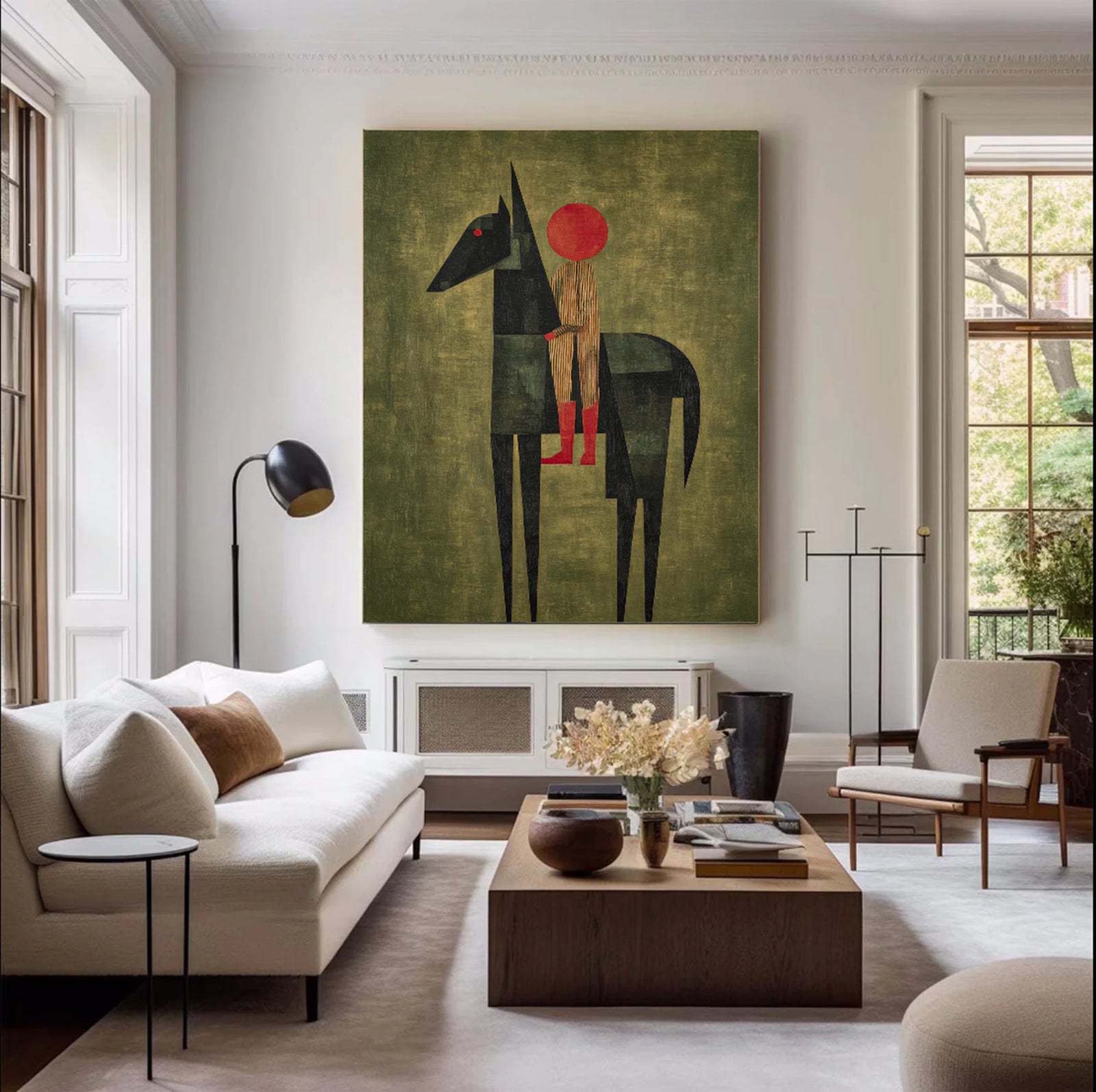 Hand-painted Abstract Horse & Rider Canvas Wall Art #AB680